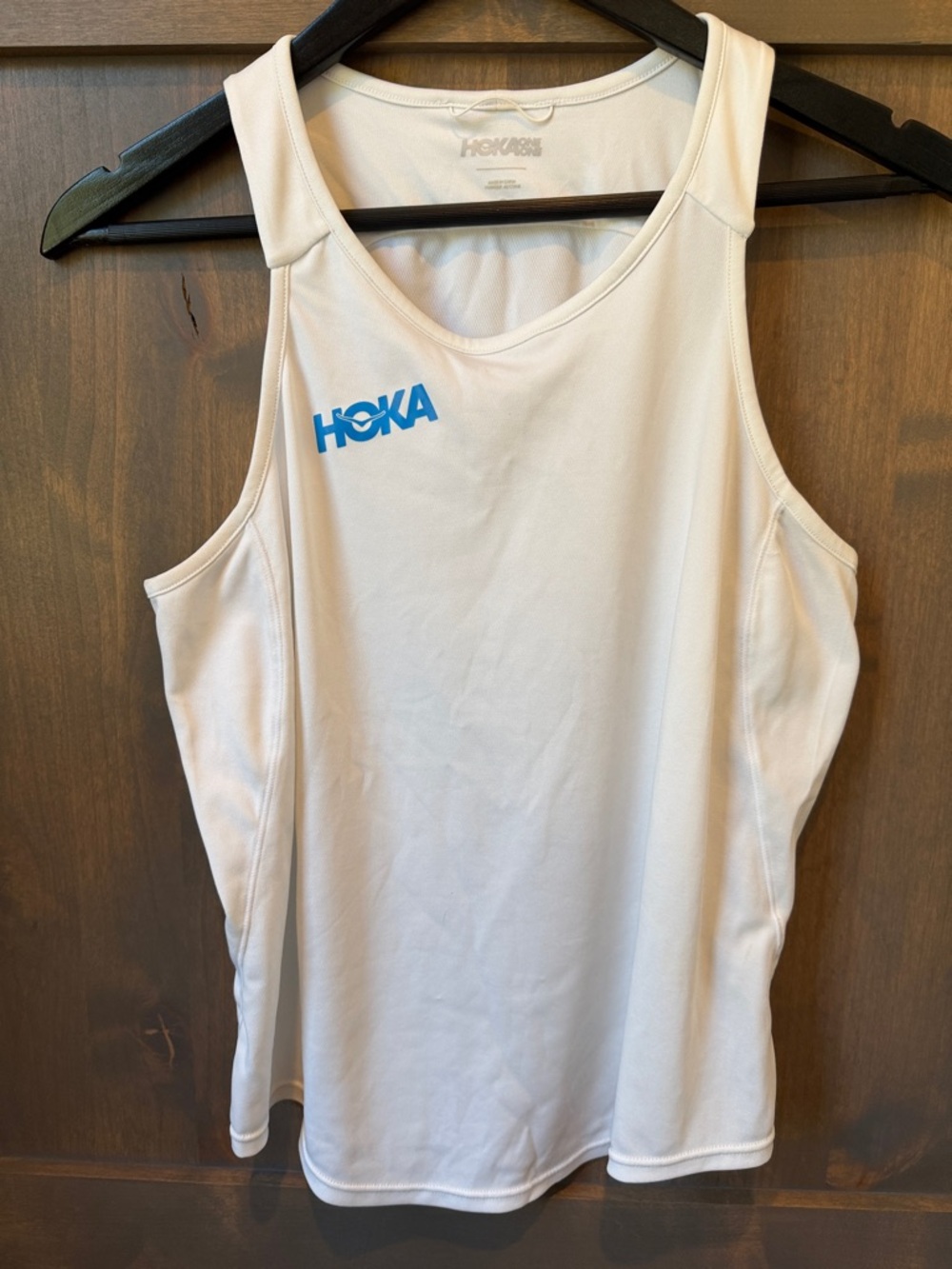 Hoka Women's White Racerback Performance Tank with Blue Logo